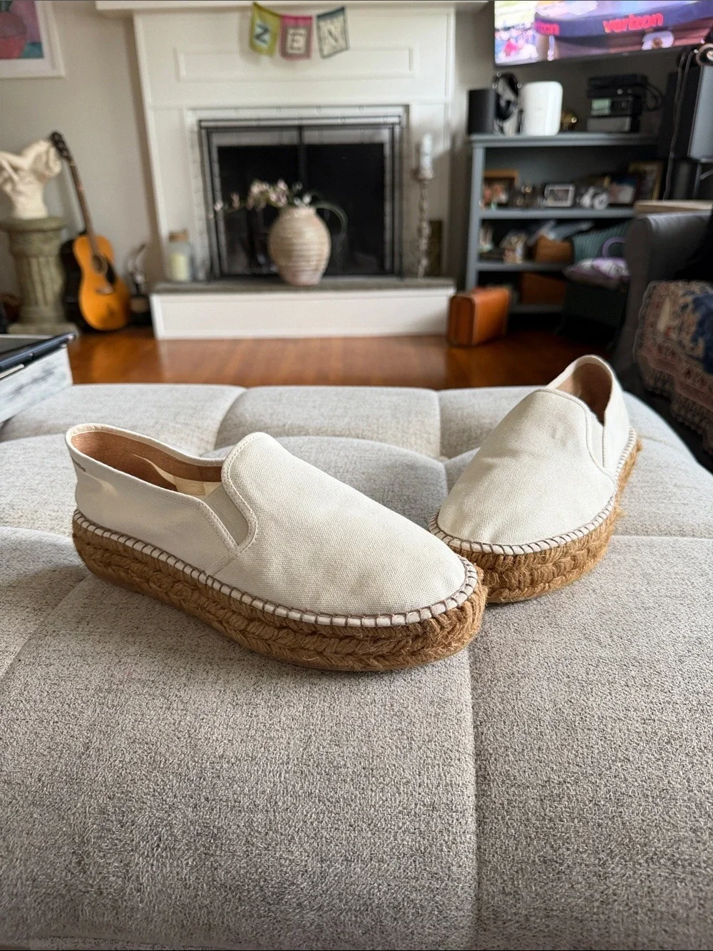 Viscata Barcelona Platform Espadrilles Beige Organic Canvas Spain Size 10/41